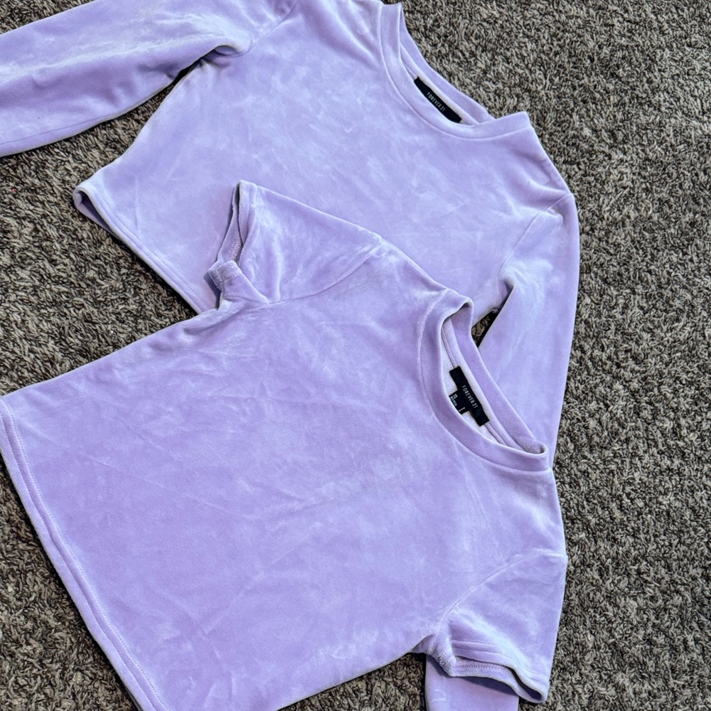LOT OF TWO FOREVER 21 Lavender Velour Crop Tops